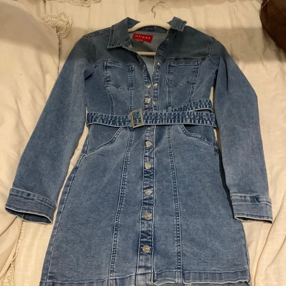 Guess | Dresses | Guess Fitted Long Sleeve Denim Belted Mini Dress |  Poshmark